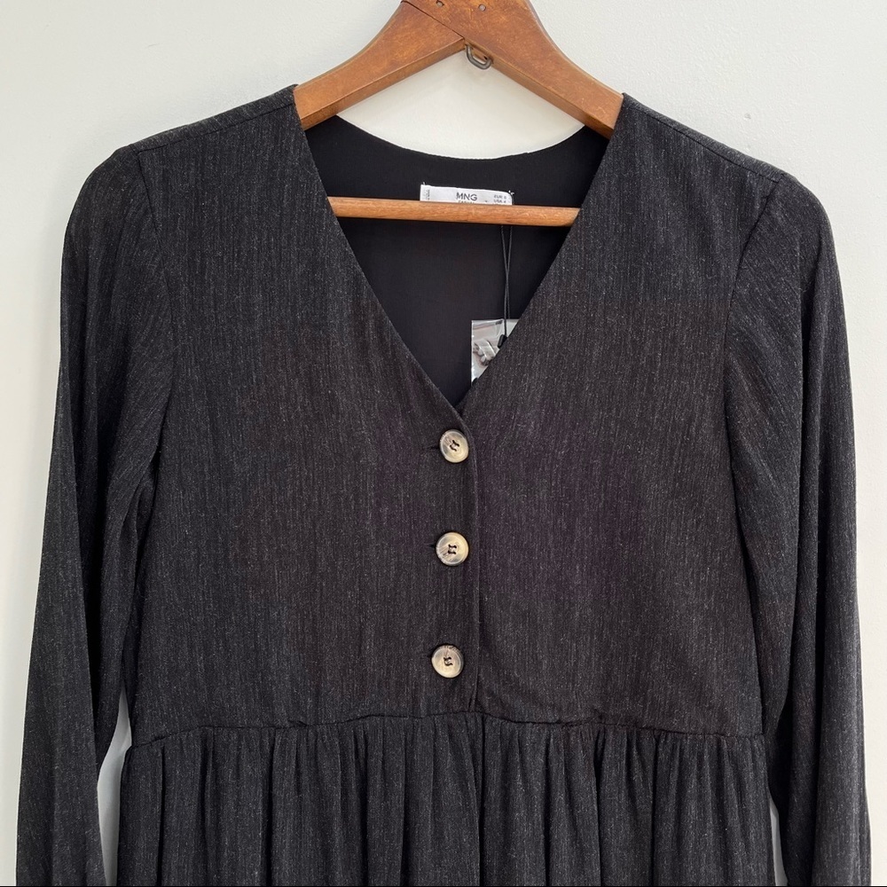 MNG Mango charcoal gray babydoll long sleeve button front dress size 4 - Picture 6 of 8
